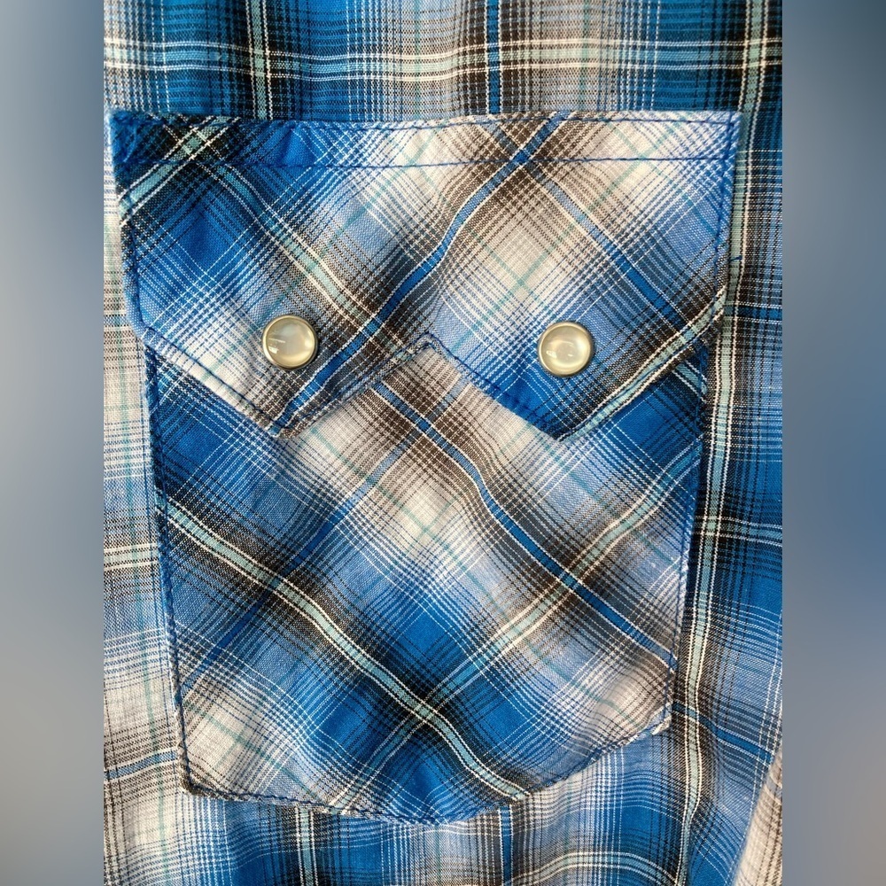 WRANGLER WESTERN LONG SLEEVE PLAID Blue MEN SIZE XXXL 3XL Pearl Snap Cowboy - Picture 4 of 13